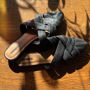 Black Raffia Slides Women's Slip-On Shoes 10 Cruise Resort